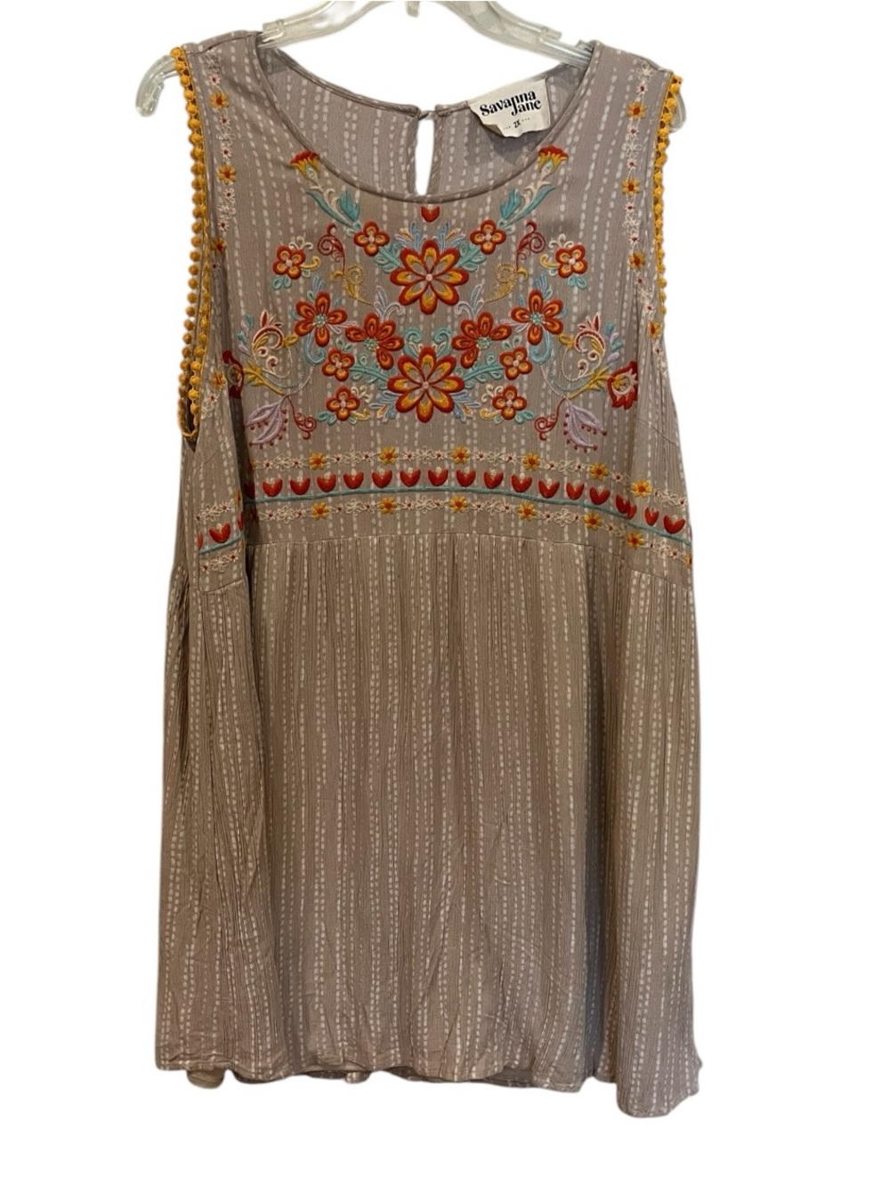 Savanna Jane tan floral Embroidered Sleeveless dress Plus size 2X